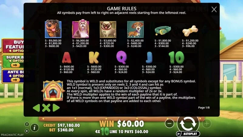 The Big Dog House - paytable and features